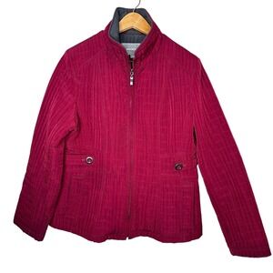 Women's Quilted Jacket Red Full Zip Stand Collar Lightweight Casual Outerwear